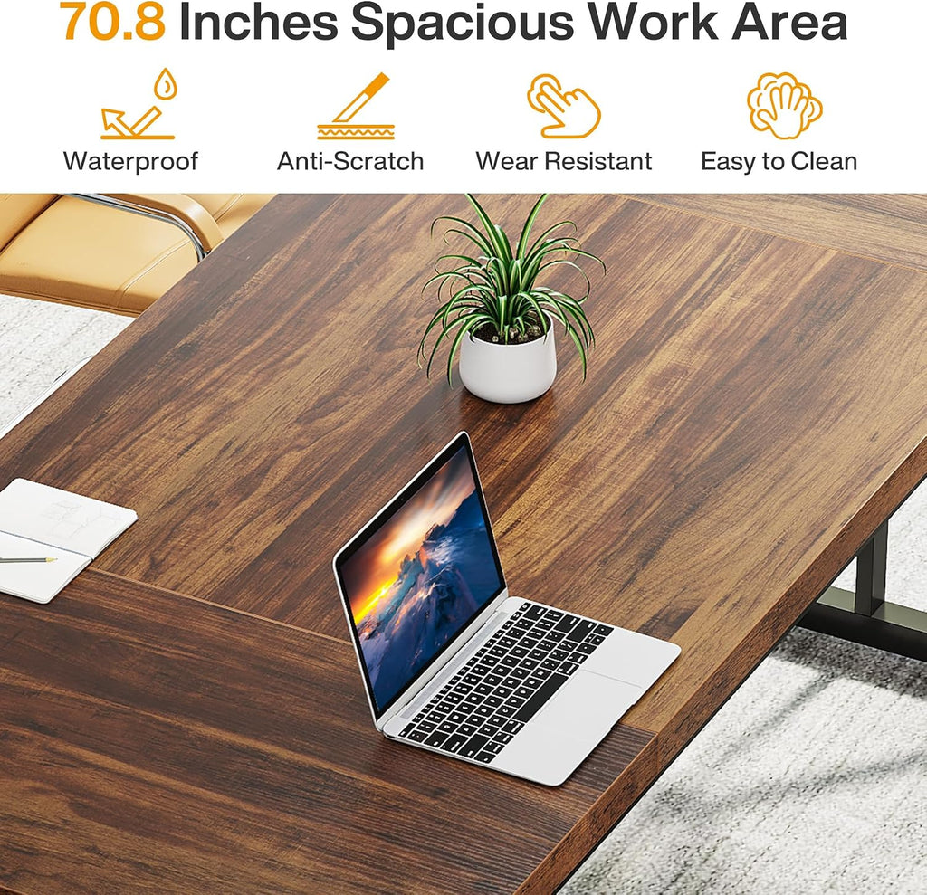 Tribesigns 70.8-Inch Executive Desk, Large Computer Office Desk Workstation, Modern Simple Style Laptop Desk Study Writing Table Business Furniture for Home Office (Brown/Black, 70.8 Inch)