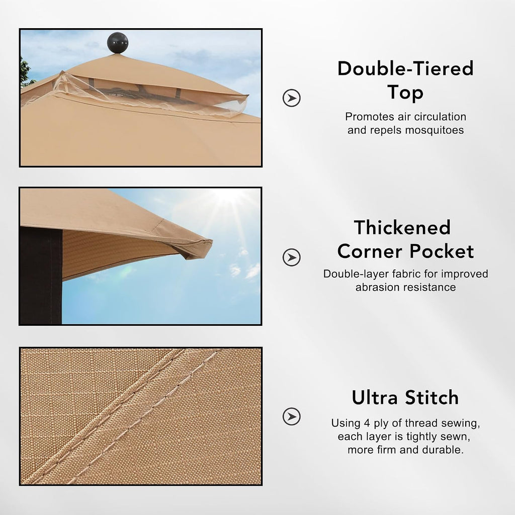 MASTERCANOPY Replacement Canopy Top for Lowe's Allen Roth 10x12 Gazebo #GF-12S004B-1 (Beige Plaid,Riplock Material)