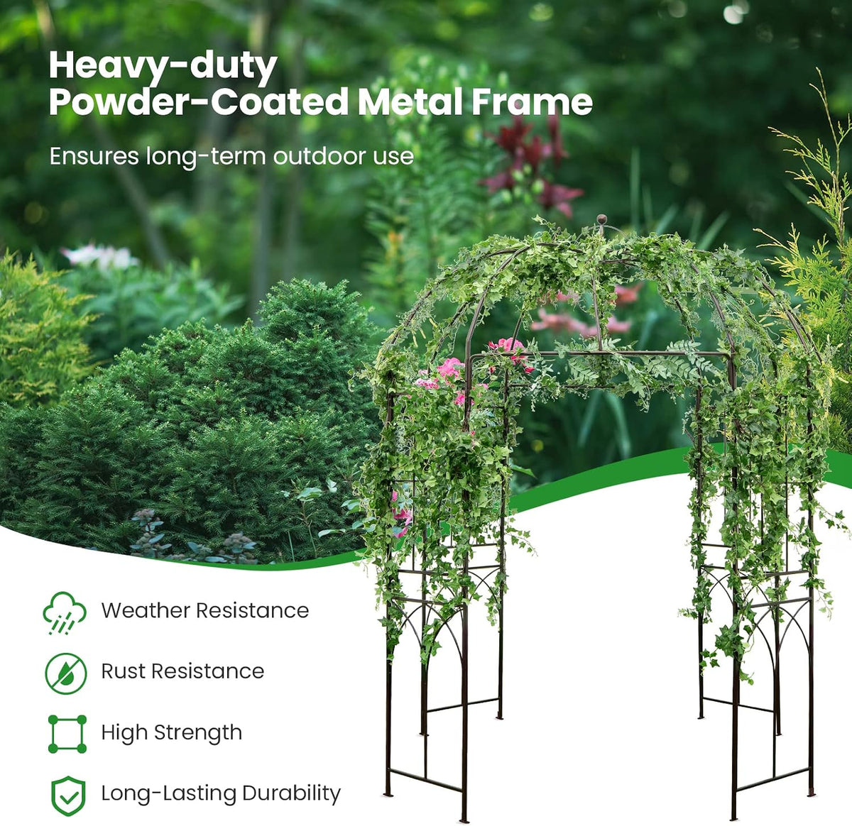 Moccha Birdcage Shape Garden Arch, 8.4' H x 7' W Pergola Pavilion Arch for Climbing Plants, French Style Gazebo with 16 Ground Stakes, Outdoor Metal Garden Arbor for Wedding Party Decoration, Bronze