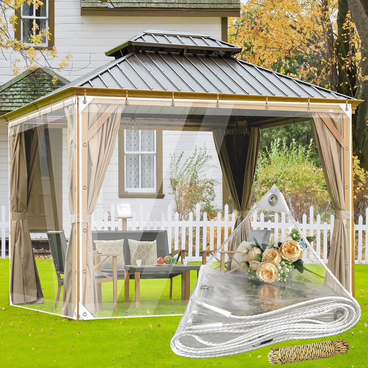 Clear Tarp - Heavy Duty Waterproof 4ft x 20ft Plastic Tarps with Grommets Clear Vinyl Tarps for Outdoor Porches Transparent Tarpaulin for Patio Enclosure Roofs Greenhouse Plant Chicken Coop Cover