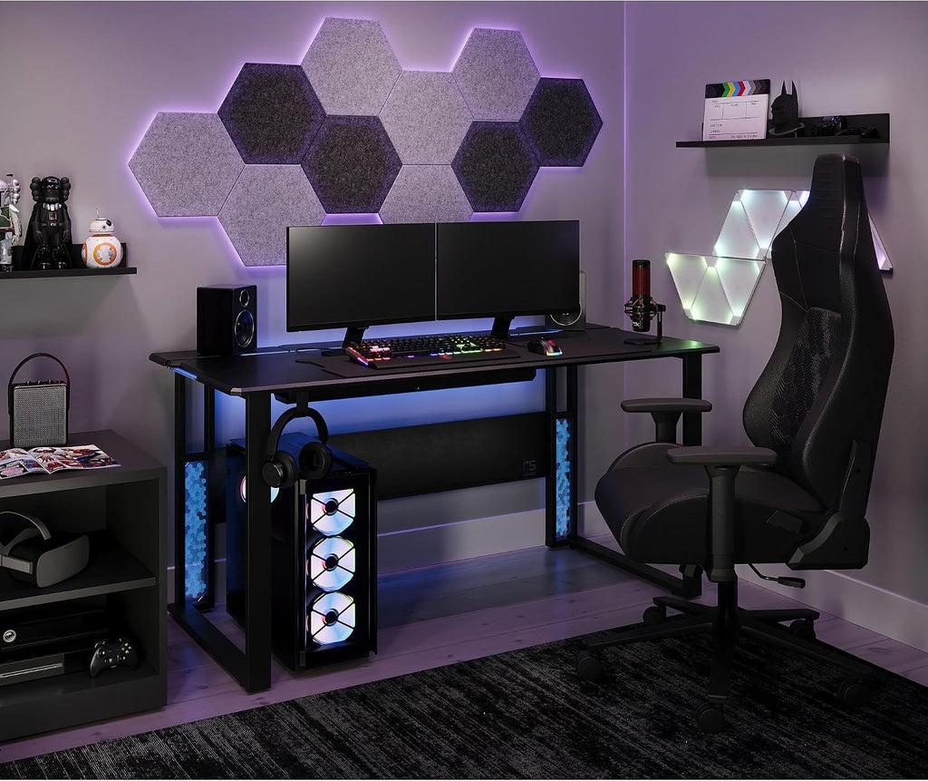 RS Gaming™ Mergence 60'W RGB Gaming Computer Desk With 10 Acoustic Panels, Black