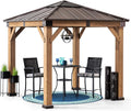 Sunjoy Hardtop Gazebo 9 x 9 ft. Upgrade Cedar Framed Wood Gazebo with Brown Steel & Polycarbonate Hip Roof Hardtop for Garden, Backyard Shade, Brown Roof + Natural Wood Frame