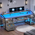 SEDETA 63' Computer Desk, Office Desk with Lockable Drawers for Legal/Letter File, Gaming Desk with LED Lights & Power Outlet, Home Office Desks with Storage, Grey