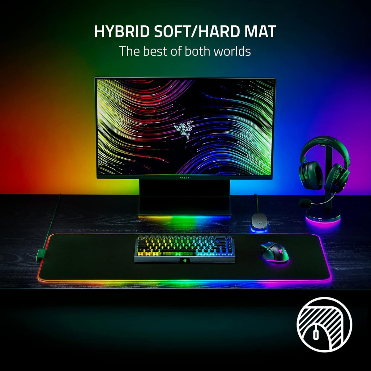 Razer Strider Chroma Hybrid Gaming Mouse Mat with Razer Chroma RGB: Hybrid Soft/Hard Mat - 19 Razer Chroma RGB Lighting Zones - Warp and Water-Resistant - Anti-Slip Base - Seamless Edges XXLarge