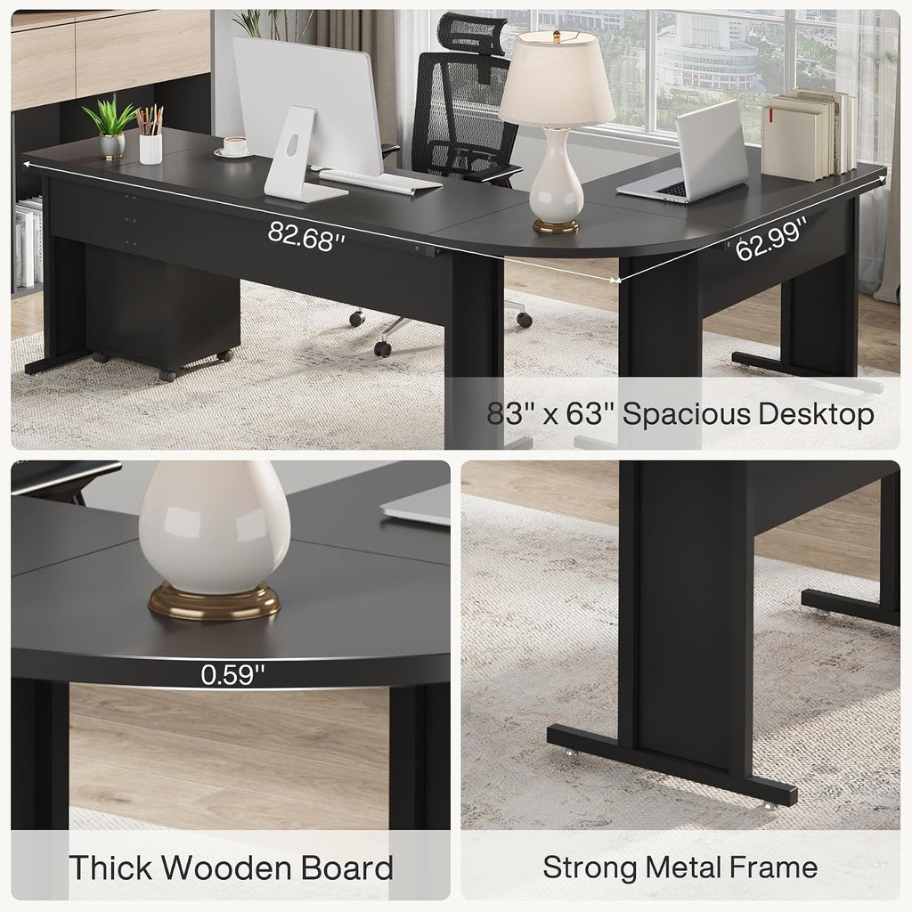 Tribesigns 83-Inch Large L Shaped Desk, Reversible Executive Office Desk, Modern Corner Computer Table Business Workstation for Home Office, Black
