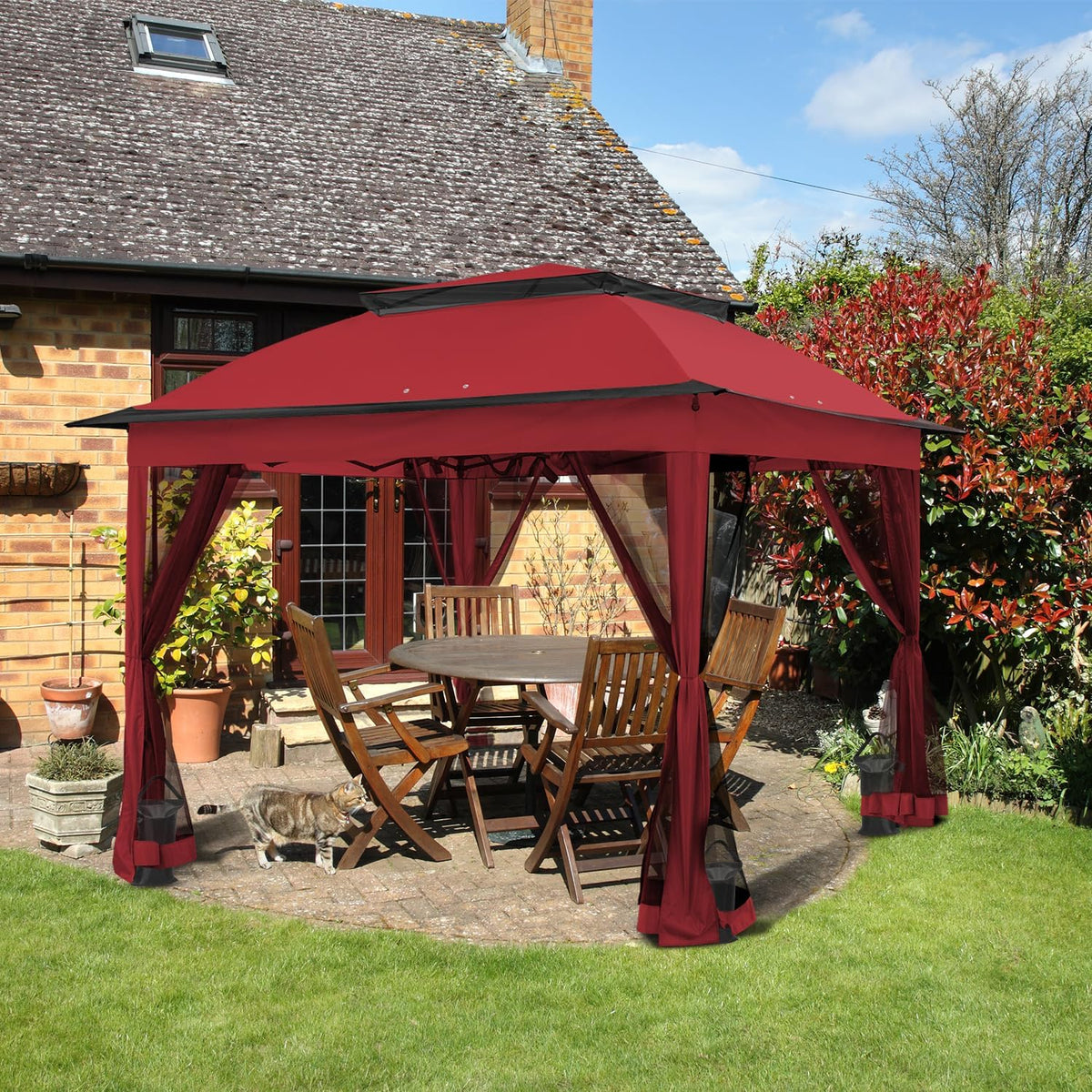 COOS BAY 11x11 Pop Up Gazebo with Mesh Netting, Instant Outdoor Canopy Tent, Water Resistant Shelter with UPF 50+ UV Protection, 121 Sq Ft Coverage, Red