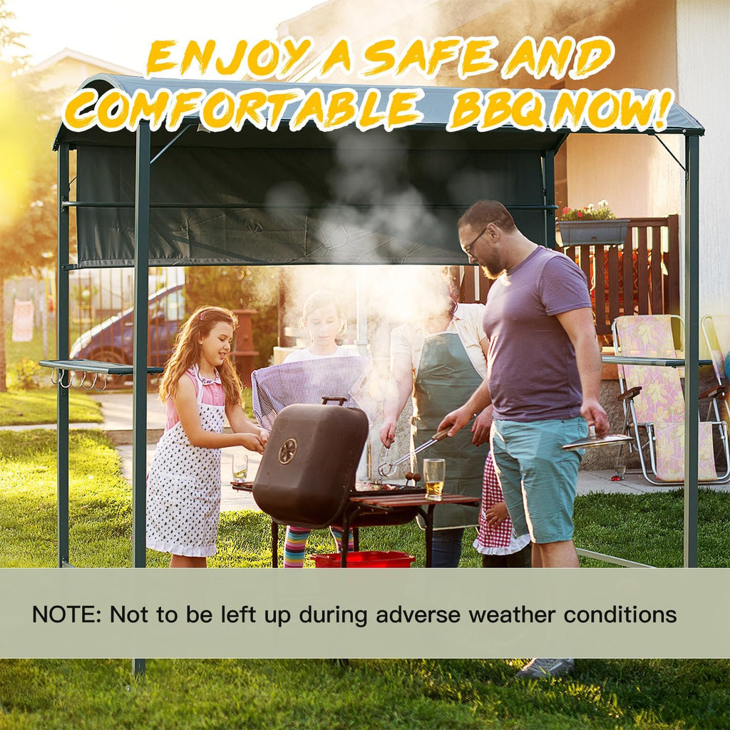 Outsunny 7FT Grill Gazebo BBQ Canopy with Sun Shade Panel Side Awning, 2 Exterior Serving Shelves, 5 Hooks for Patio Lawn Backyard Multi