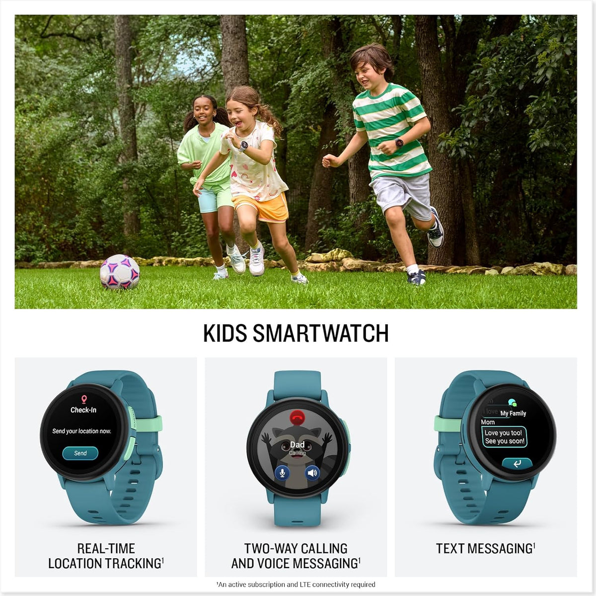Garmin Bounce™ 2, Kids Smartwatch with Calling, Messaging and Location Tracking Features, Turquoise