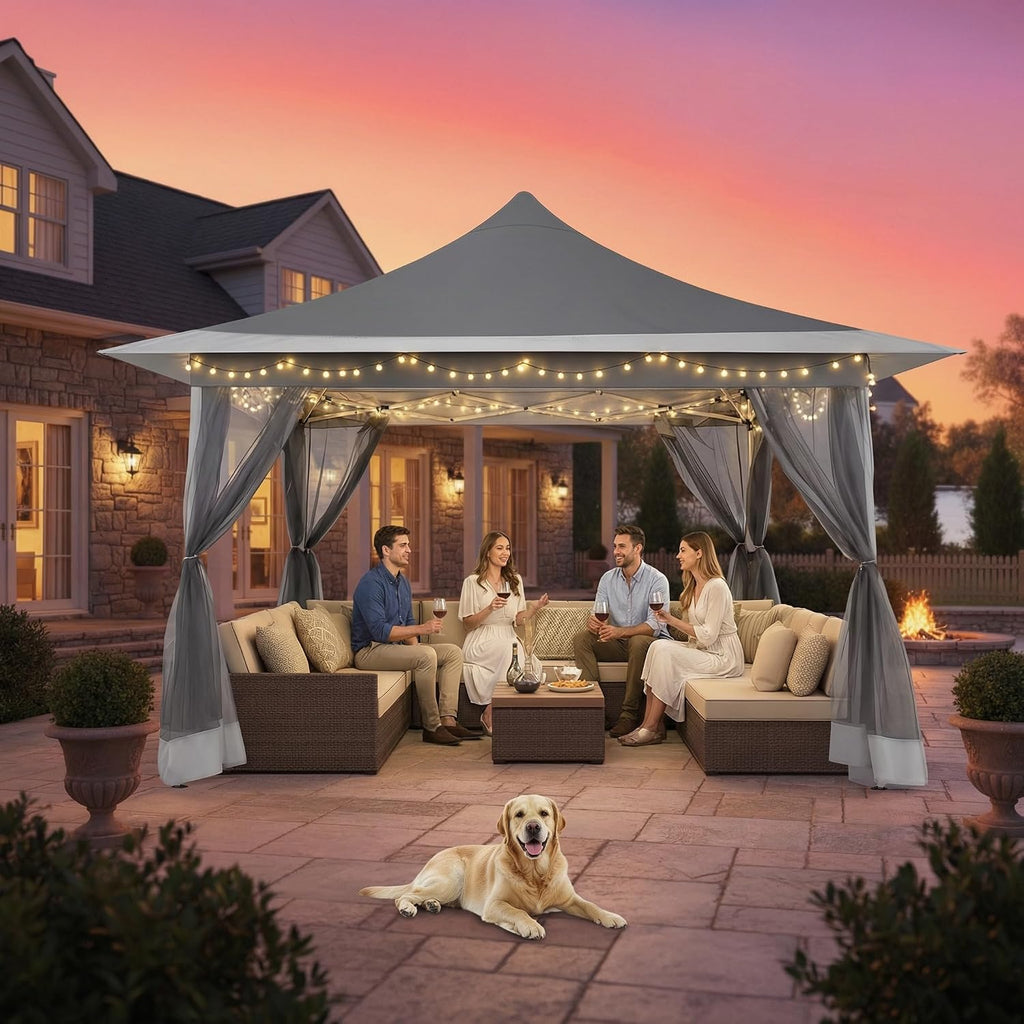 COBIZI 12x12 Pop Up Gazebo On Clearance Canopy Tent Easy Up Outdoor Gazebo Waterproof Upgrade with Mosquito Nettings and Carry Bag for Patio Garden Lawn