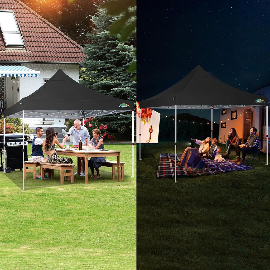 COBIZI 10x10 Pop Up Canopy with 4 Sidewalls, Canopy Tent 10x10 for Parties, Backyard, Commercial, Waterproof and Portable Instant Shelter UV50+ Outdoor Gazebo with 4 Sandbags(Black)