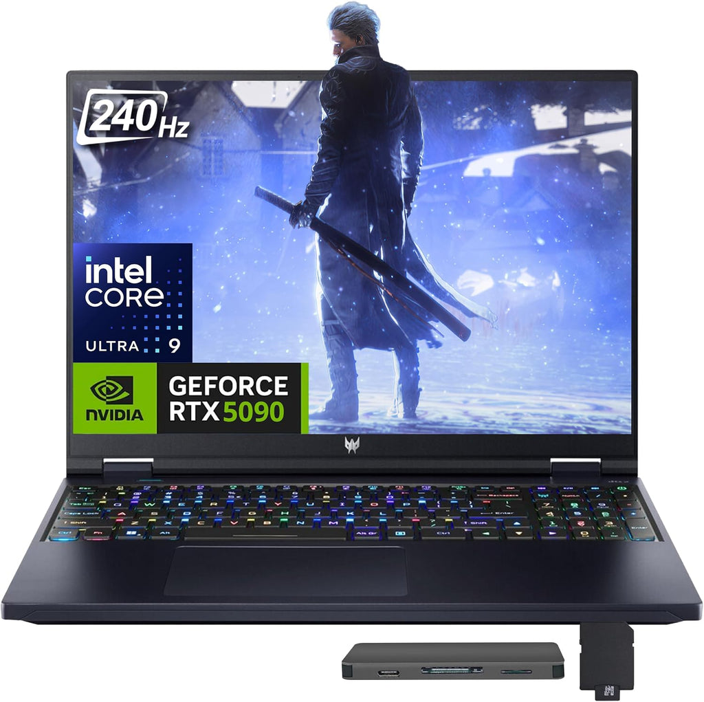 acer Predator 16 AI 16' WQXGA Gaming Laptop, Intel Core Ultra 9-275HX, Geforce RTX 5090, 64GB RAM, 5TB Storage(4TB SSD+1TB Docking Station Set), Per-Key RGB Keyboard, Wi-Fi 7, Win 11, Black