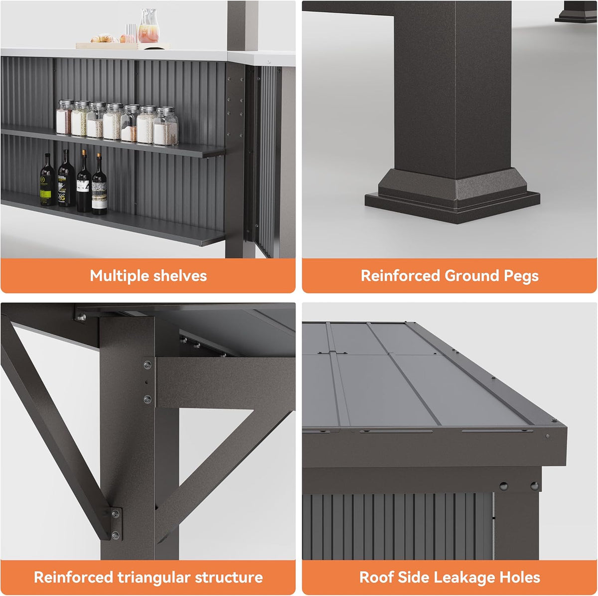 Kurapika 10' x 10'Hardtop BBQ Outdoor Gazebo,Waterproof Sloping Roof and Sturdy Steel Frame, Extended Bar Tops, Smoke-Venting Iron Canopy for Patio, Yard, Garden, for Familie Party