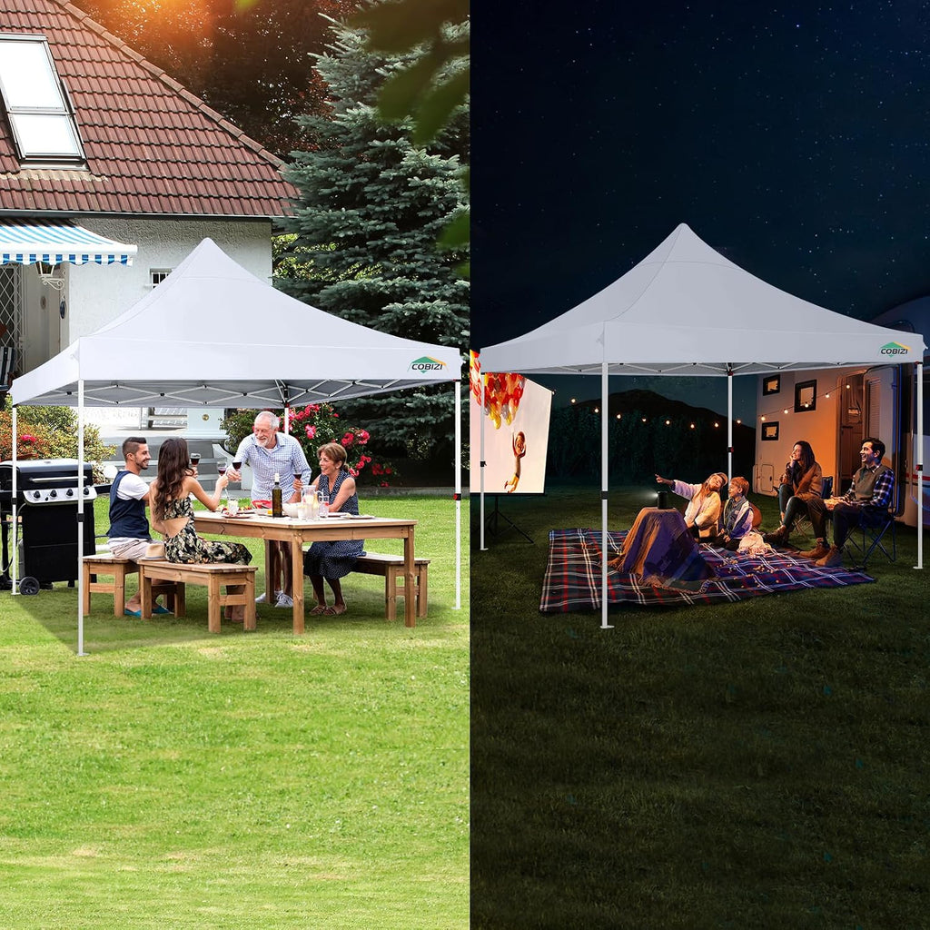 COBIZI 10x10 Pop Up with 3 Sidewalls, Canopy Tent 10x10 for Parties, Backyard, Commercial, Waterproof and Portable Instant Shelter UV50+ Outdoor Canopy Gazebo with 4 Sandbags(White)