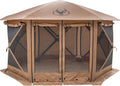 Gazelle Tents™ G6 Cool Top 6-Sided Portable Gazebo, Easy Pop-Up Hub Screen Tent, Waterproof, UV Resistant, 8-Person & Table, Badlands Brown, 91' x 139' x 123', GG620BR