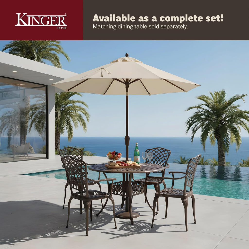 Kinger Home Arden 2-Piece Outdoor Patio Dining Chairs Set of 2, Cast Aluminum Patio Chair Set, All-Weather Resistant Outdoor Dining Furniture, Brown