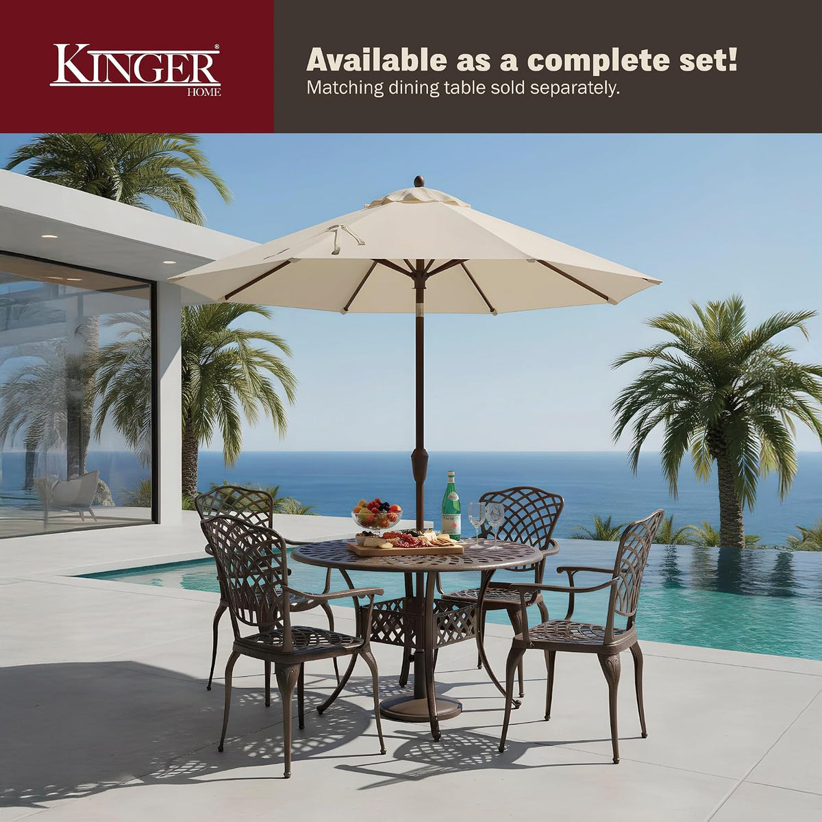 Kinger Home Arden 2-Piece Outdoor Patio Dining Chairs Set of 2, Cast Aluminum Patio Chair Set, All-Weather Resistant Outdoor Dining Furniture, Brown