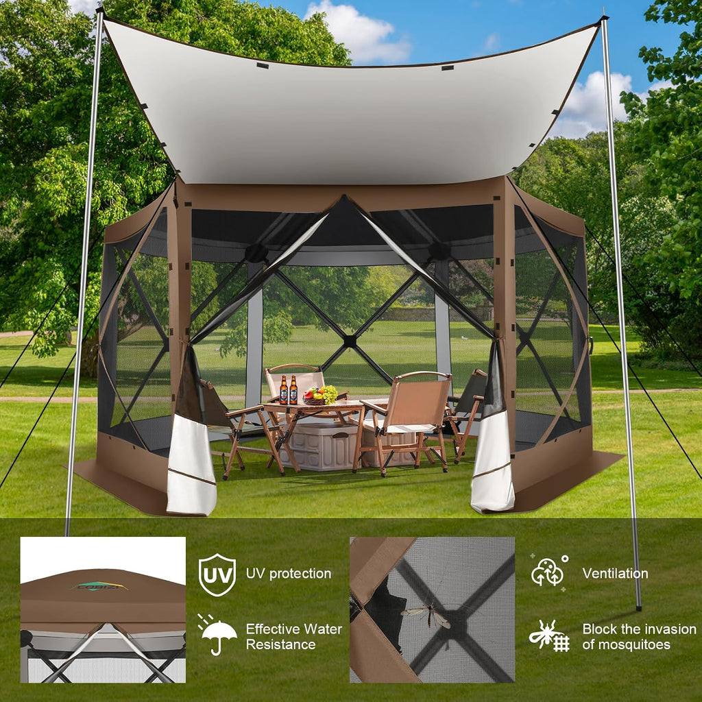 COBIZI 12x12 FT Pop Up Canopy Extendable Tent, Gazebos On Clearance with Removable Roof,Screened in Gazebo,Screen Tents Portable carpas para Patio for Outdoor Camping,Backyard, Garden,Brown(Upgraded)