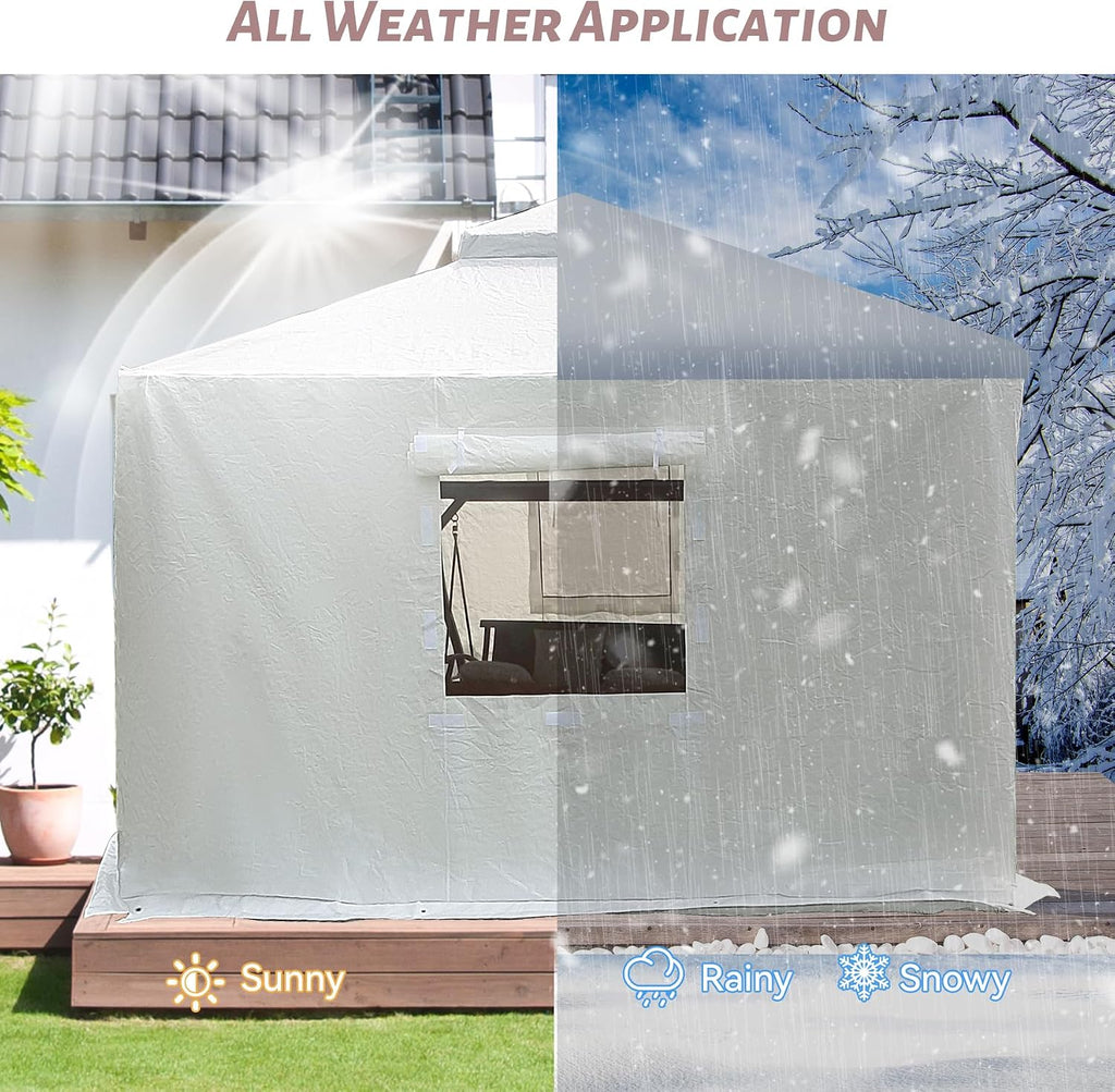 8x8 FT Outdoor Gazebo Cover for Hardtop Gazebo, Universal Winter Gazebos Cover with Sidewalls and Mesh Windows, All-Season Used -White (Gazebos Not Included)
