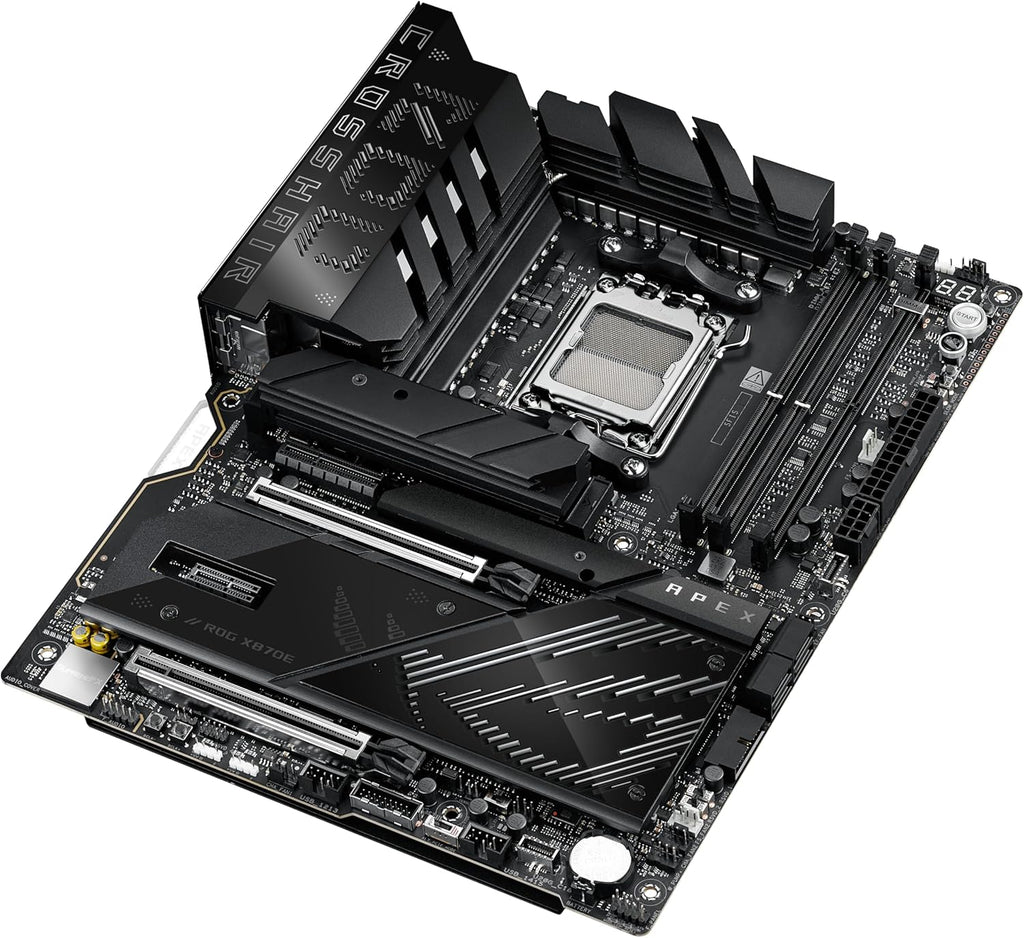 ASUS ROG Crosshair X870E APEX AMD X870E AM5 ATX Motherboard, Advanced AI PC-Ready, 18+2+2 Stages, DDR5, ROG Memory Fan, ROG DIMM.2 Card, Wi-Fi 7, 5G LAN, 3X M.2, PCIe® 5.0, USB4®, USB Type-C®, AI OC