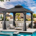 10 * 10FT Gazebo with Galvanized Steel Double Top Canopy, Aluminum Frame Outdoor Permanent Hardtop Gazebo for Patio, Garden, Backyard