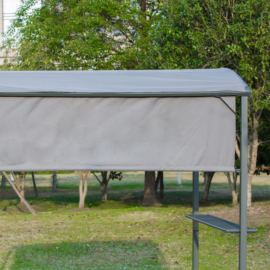 Outsunny 7FT Grill Gazebo BBQ Canopy with Sun Shade Panel Side Awning, 2 Exterior Serving Shelves, 5 Hooks for Patio Lawn Backyard Multi