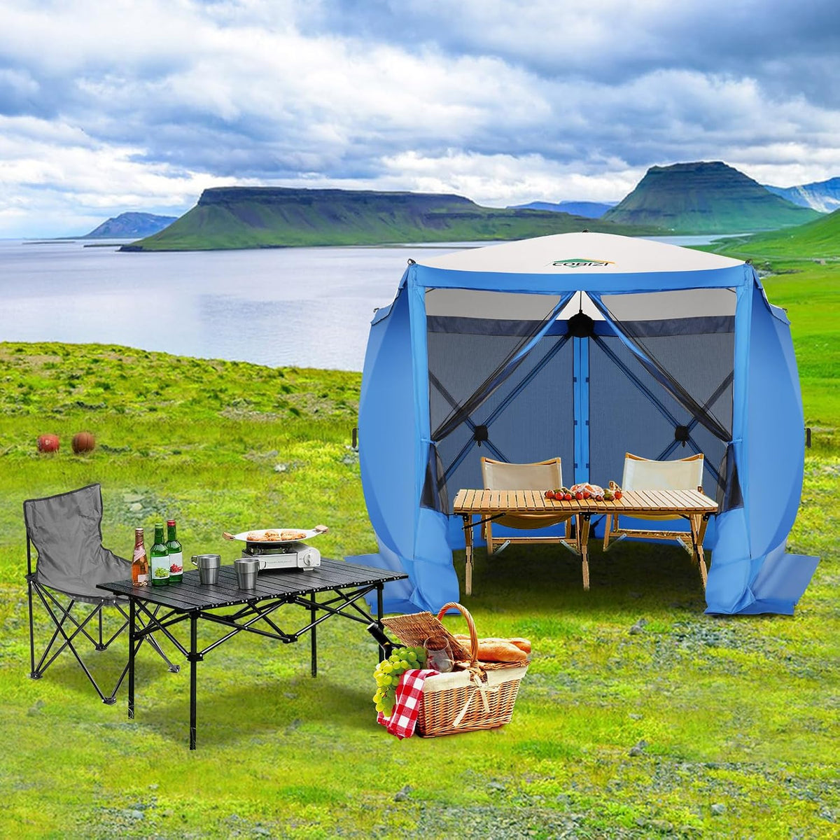 COBIZI 10x10 FT Pop up Gazebo, Popup Canopy Tent,Screened in Gazebos with sidewalls, Waterproof Portable Outdoor Small Screen Tents Sun Shelter,carpas para Patio for Camping, Garden and Backyard,Blue