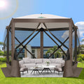 COBIZI Pop Up Gazebo Screen Tent Screen House for Camping, 10FTx10FT Screen Room with Mosquito Netting, Hub Tent Instant Screened Canopy with Carrying Bag and Ground Stakes, Brown