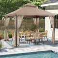 MASTERCANOPY Outdoor Patio Gazebo with Double Roofs, Stable Steel Frame and Mosquito Netting (11x11,Khaki)