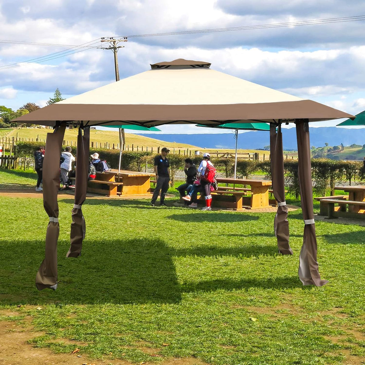 Tangkula 13x13 Ft Pop Up Gazebo, 2 Tier Patio Gazebo, 1 Person Setup Instant Outdoor Shelter with Carrying Bag, UPF 50+ Protection, Ideal for Garden, Lawn, Backyard
