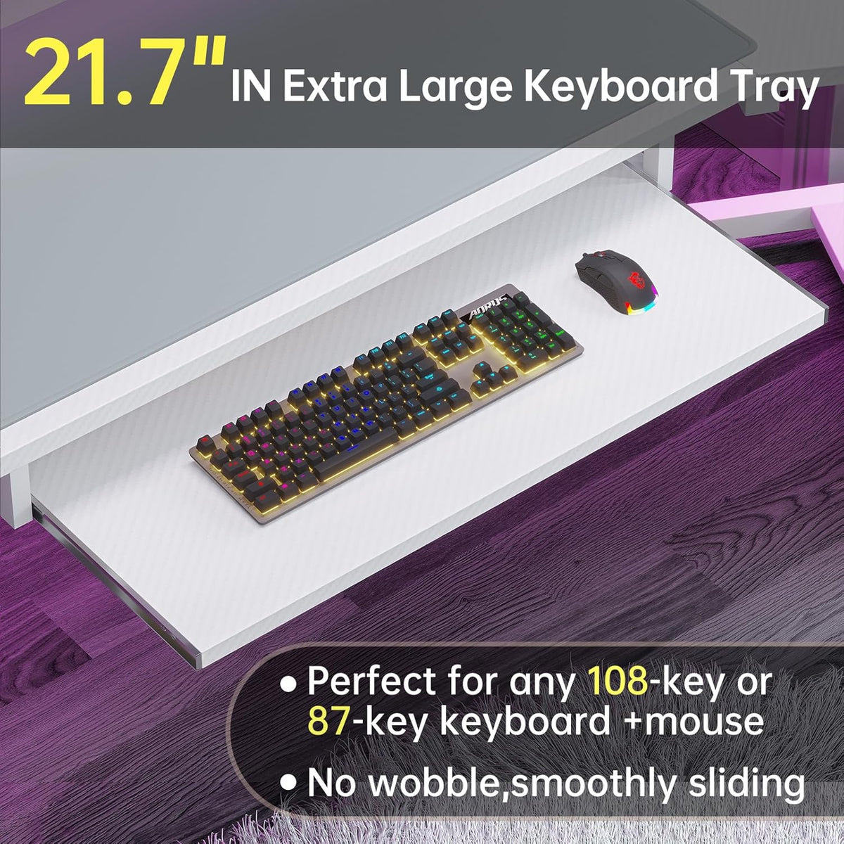 SEDETA 79' Gaming Desk, Computer Desk with 2 Fabric Drawers & LED Light, White Small Desk with Storage for Home Office, Carbon Fiber White