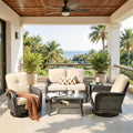 CAODOC 5 Pieces Patio Furniture Set,Outdoor Furniture with Rockers, Rattan Conversation Sets w/Coffee Table, Grey Wicker Light Beige Cushion