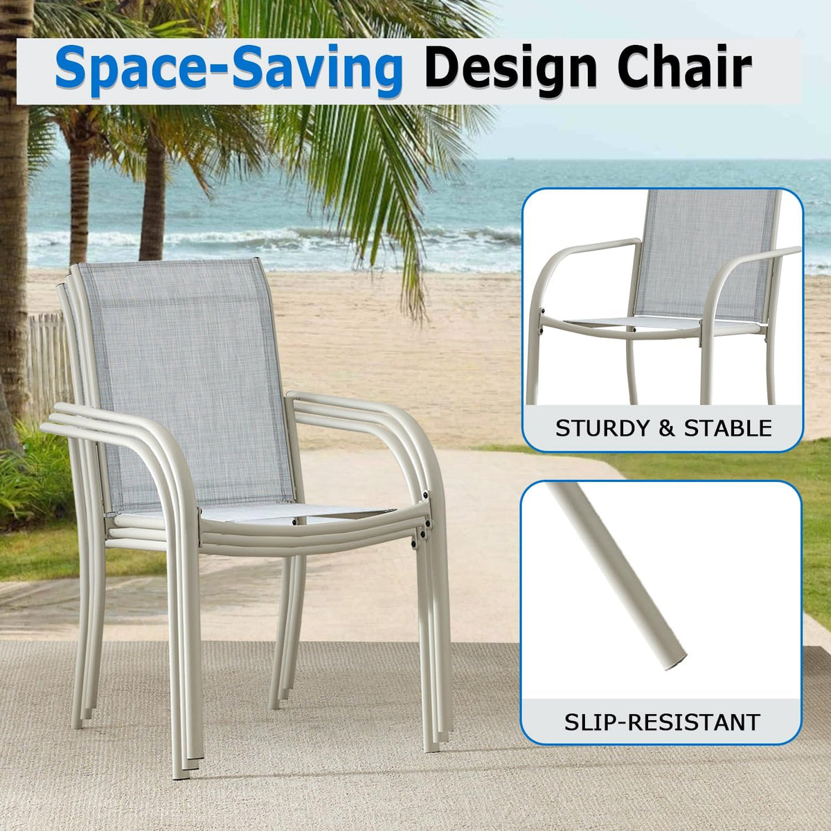 5-Piece Patio Furniture Set, Patio Table and Chairs Set of 4, Ivory Round Patio Table and Beige Chairs, Patio Furniture Set for Garden, Yard, Patio