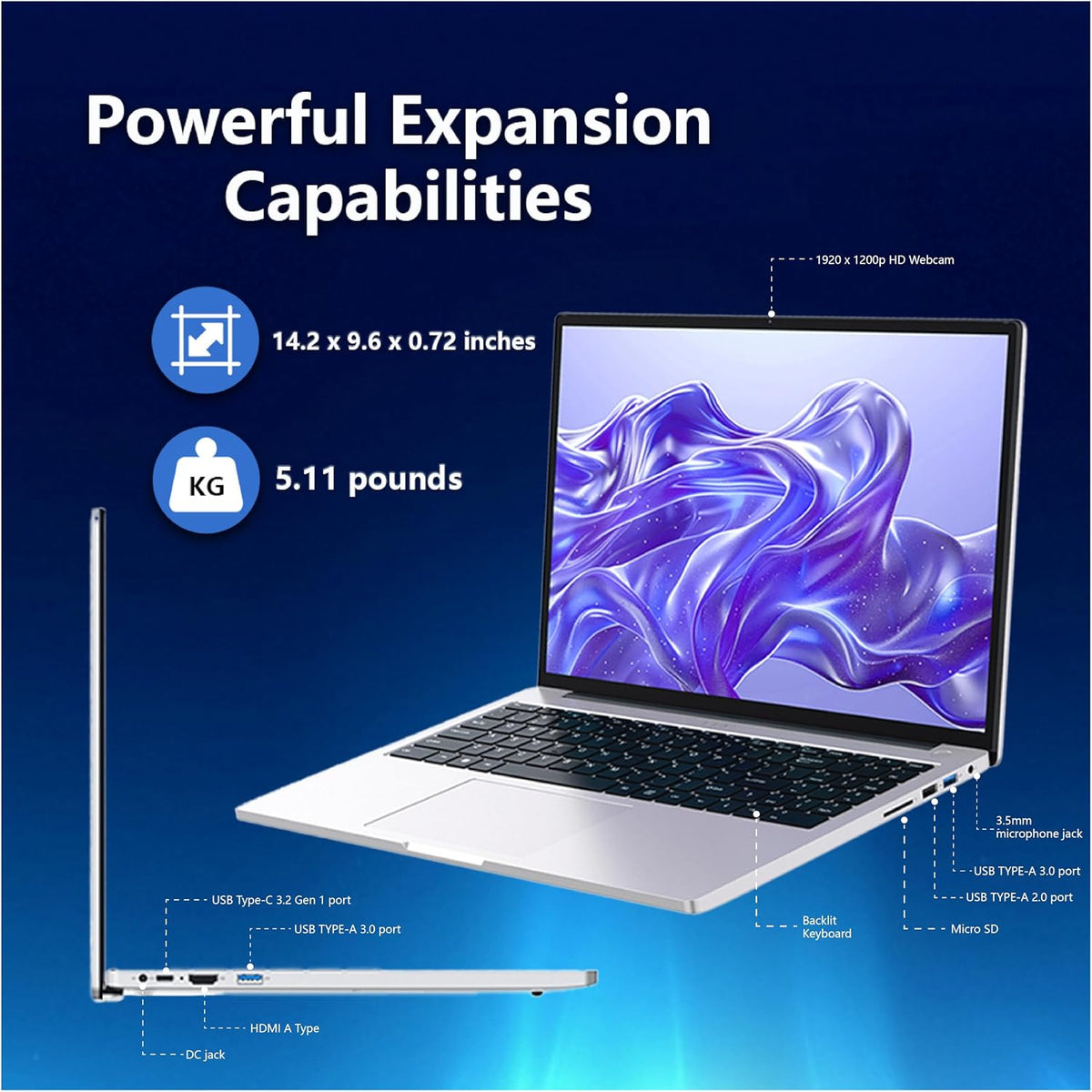 ZOLWAYTAC Gaming Laptop 16' Ultra-Slim-Intel Core i5(Up to 3.5GHz),12GB DDR4+512GB SSD,1920x1200 IPS 16:10 Display,WiF& BT,HDMI/Type-C,Aluminum Body for Working&Playing,Suited for Light Gaming,Silver
