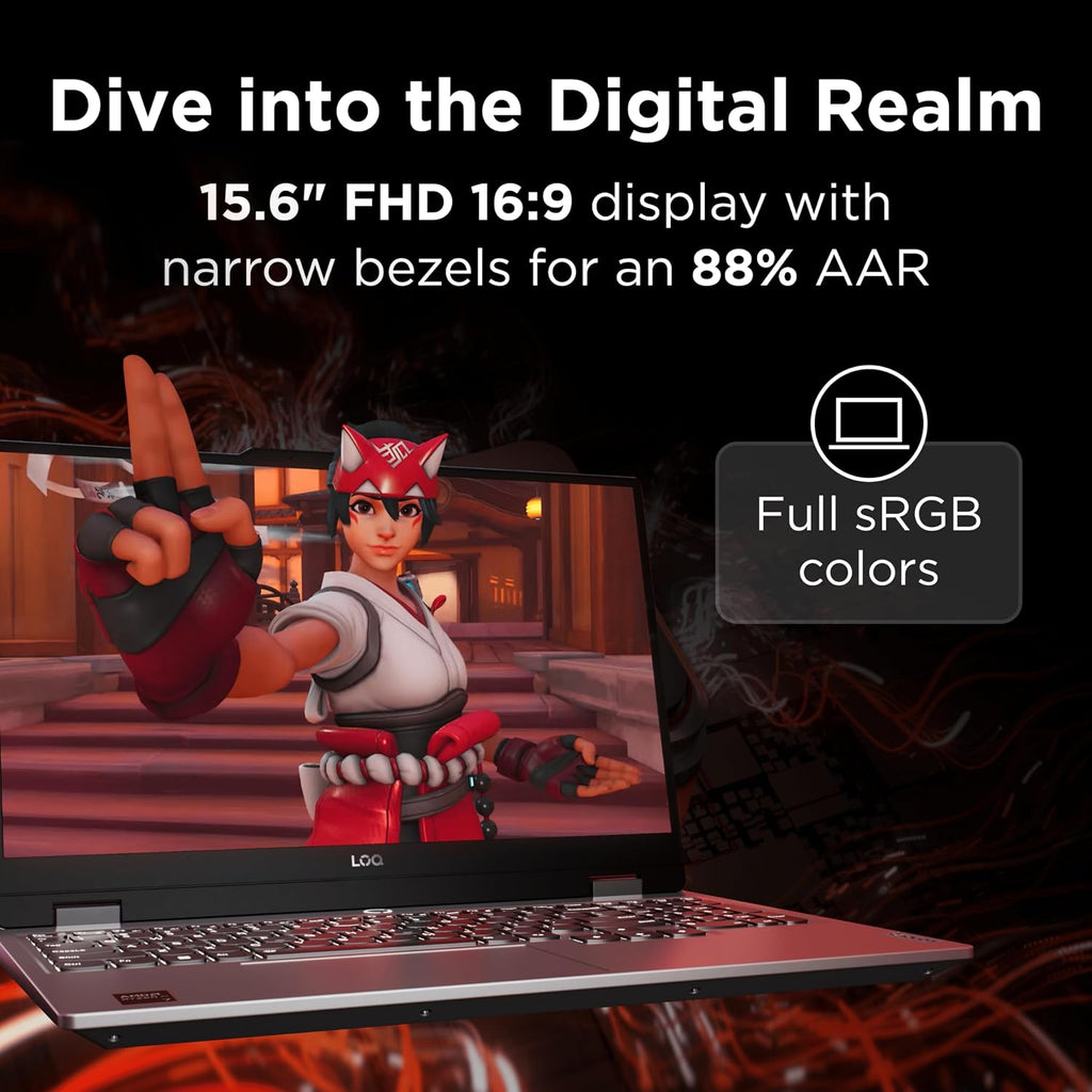 Lenovo LOQ Gaming Laptop - NVIDIA® GeForce RTX™ 4050 6GB - 15.6' FHD Display - AMD Ryzen 7 8845HS - 16GB RAM - 512GB SSD - Windows 11 Home, Luna Grey