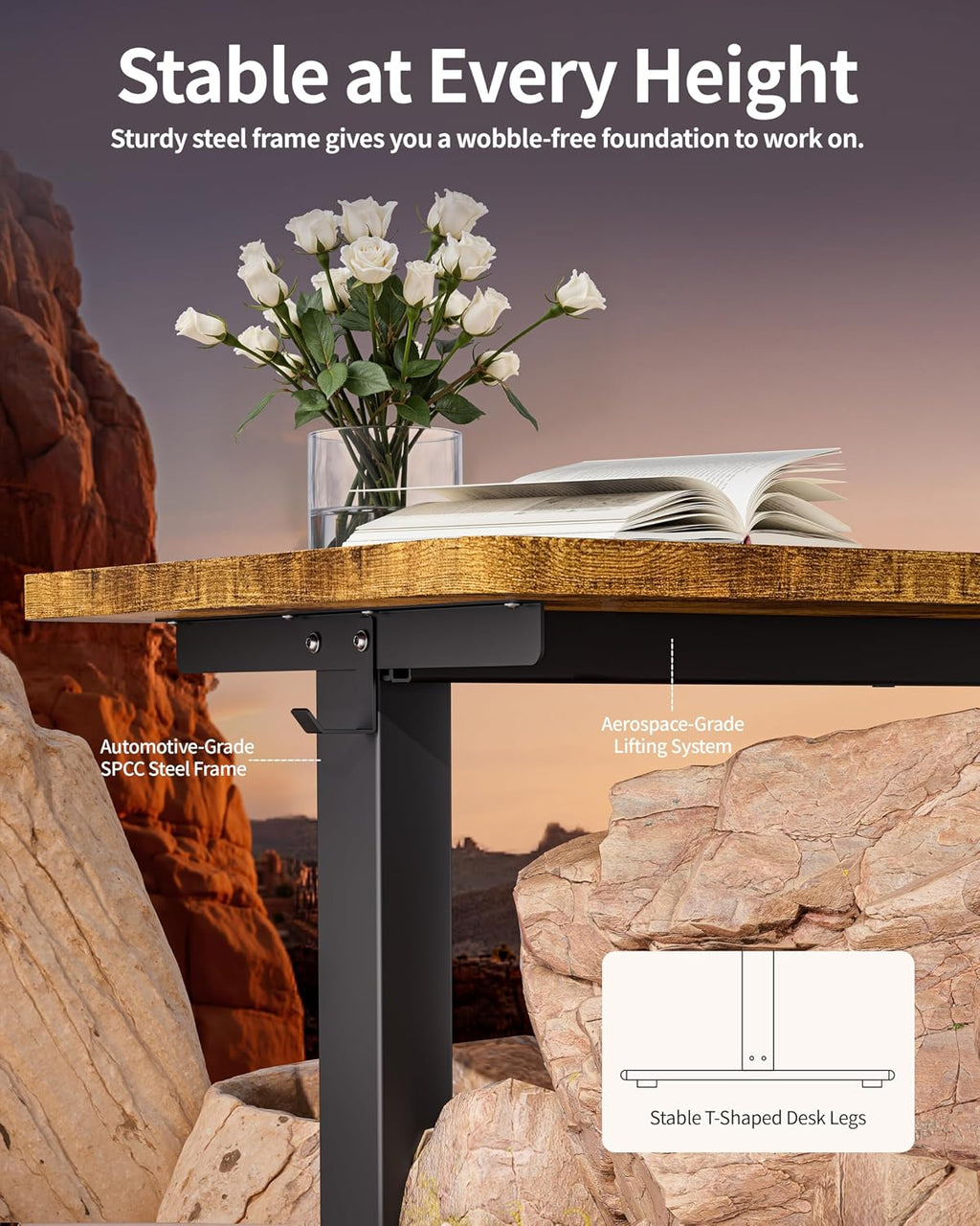 BIZUM Standing Desk Electric Adjustable Computer Desk-Stand up Desk Office Gaming Home Office Memory Desks 48x24 inches Black Frame/Rustic Brown Top