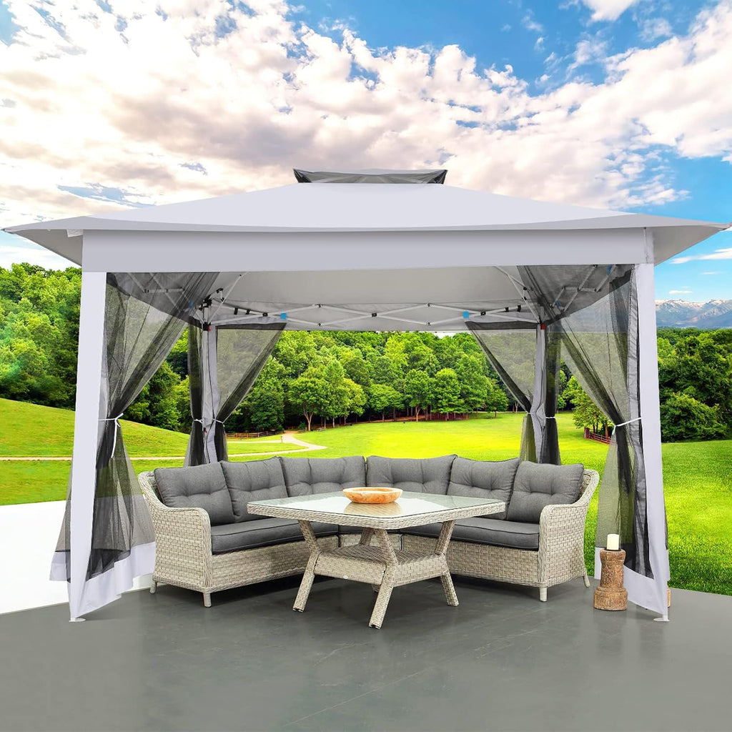 COBIZI 12x12 Pop up Gazebo On Clearance with Mosquito Netting,Waterproof Roof & Sandbags,Outdoor Canopy Tent with 4 Ropes,8 Stakes,Carrying Bag,Patio Portable Gazebo for Garden,Backyard,Lawn,Darkgrey