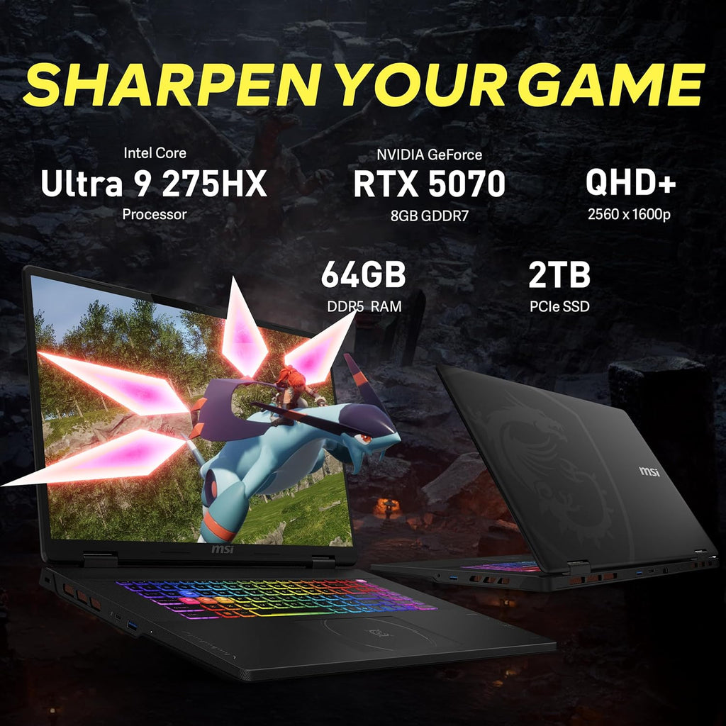 msi Crosshair 18 HX AI 18' QHD+ 240Hz Gaming Laptop, Intel Ultra 9 275HX, NVIDIA RTX 5070 8GB GDDR7, 64GB DDR5, 3TB Storage (2TB SSD+1TB Docking Station), RGB Backlit Keyboard, Windows 11 Pro, Black