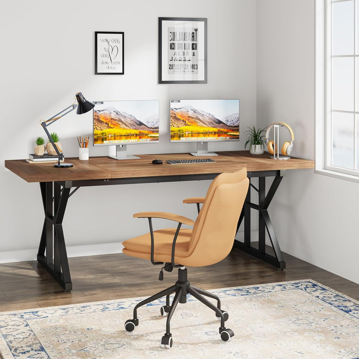 Tribesigns 70.8-Inch Executive Desk, Large Computer Office Desk Workstation, Modern Simple Style Laptop Desk Study Writing Table Business Furniture for Home Office (Light Brown, 70.8 Inch)