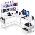 Dowinx 67' L-Shaped Gaming Desk with Pegboard & Drawers, Reversible Computer Desk with RGB Lights & Power Outlets, Corner Workstation with Storage & Hutch for Home Office & Gaming White