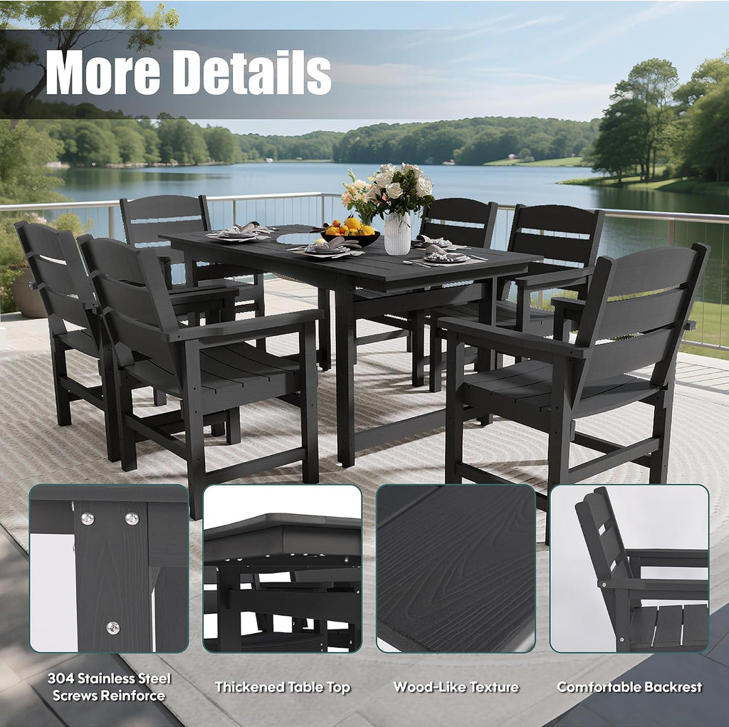HIPS All-Weather Patio Dining Table Sets 7-Piece,Outdoor Table and Chairs,Dining Furniture Set with Umbrella Hole,Patio Table and Chairs Sets for 6|for Lawn, Garden, Backyard, Poolside