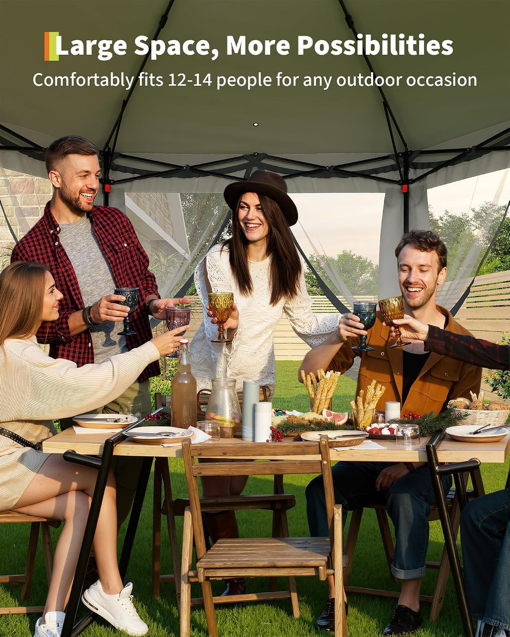 GarveeLife 13'x13' Pop-Up Gazebo, Outdoor Hexagonal Patio Gazebo with Mosquito Netting, Instant Setup Canopy Tent with Strong Steel Frame and Sandbags, for Backyard, Gardens, Patio (Grey)