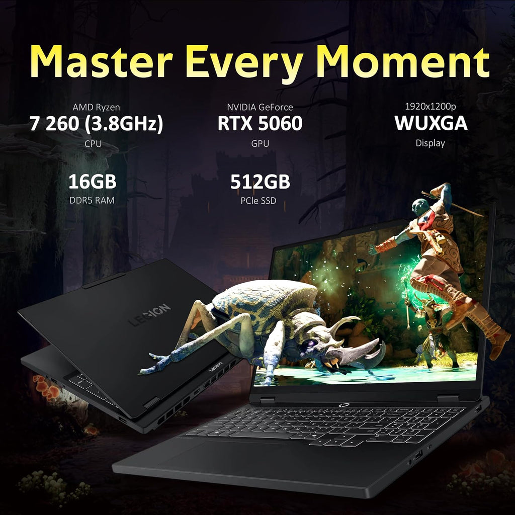 Lenovo Legion 5 15.3' WUXGA 165Hz Gaming Laptop, AMD Ryzen 7 260, GeForce RTX 5060, 16GB DDR5, 1.5TB Storage (512GB SSD+1TB Docking Station), Backlit Keyboard, HD Camera, Wi-Fi 6, Win 11 Pro, Black