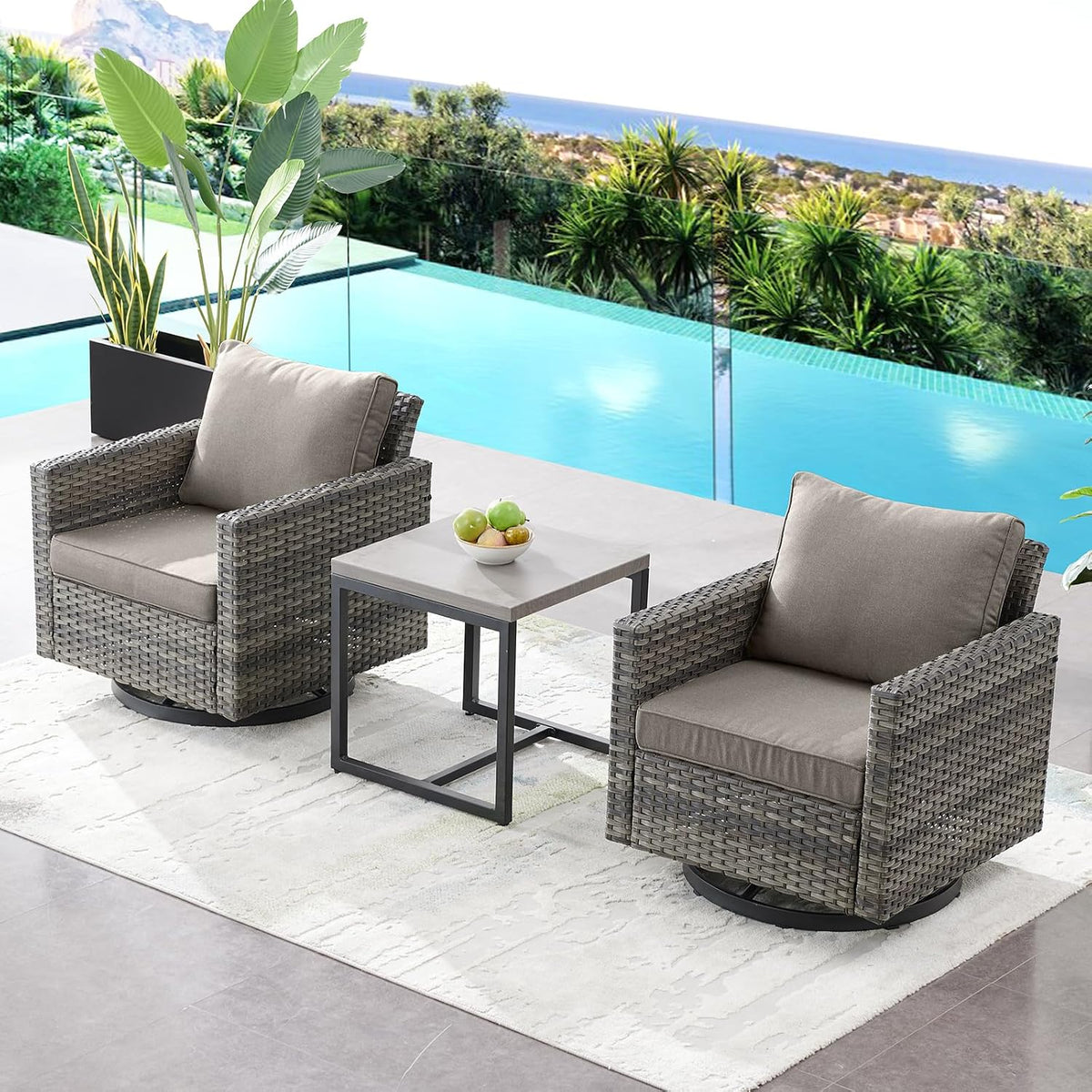 HUMMUH 5 Piece Patio Furniture Set,PE Wicker Patio Swivel Rocker Chairs Outdoor Chairs Set of 2 with Side Table for Porch,Garden,Backyard