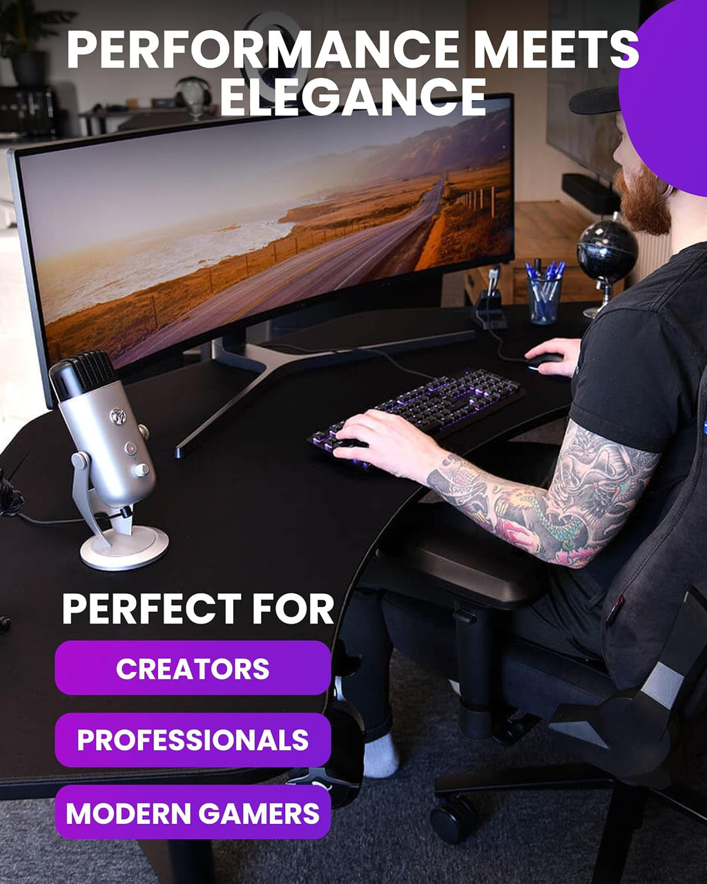 Arozzi Arena Angelo L Shaped GamingDesk, PC GamingDesk L Shape, Height Adjustable L Shaped Standing Desk for Home Office, with Full Coverage Mouse Pad (Pure Black)