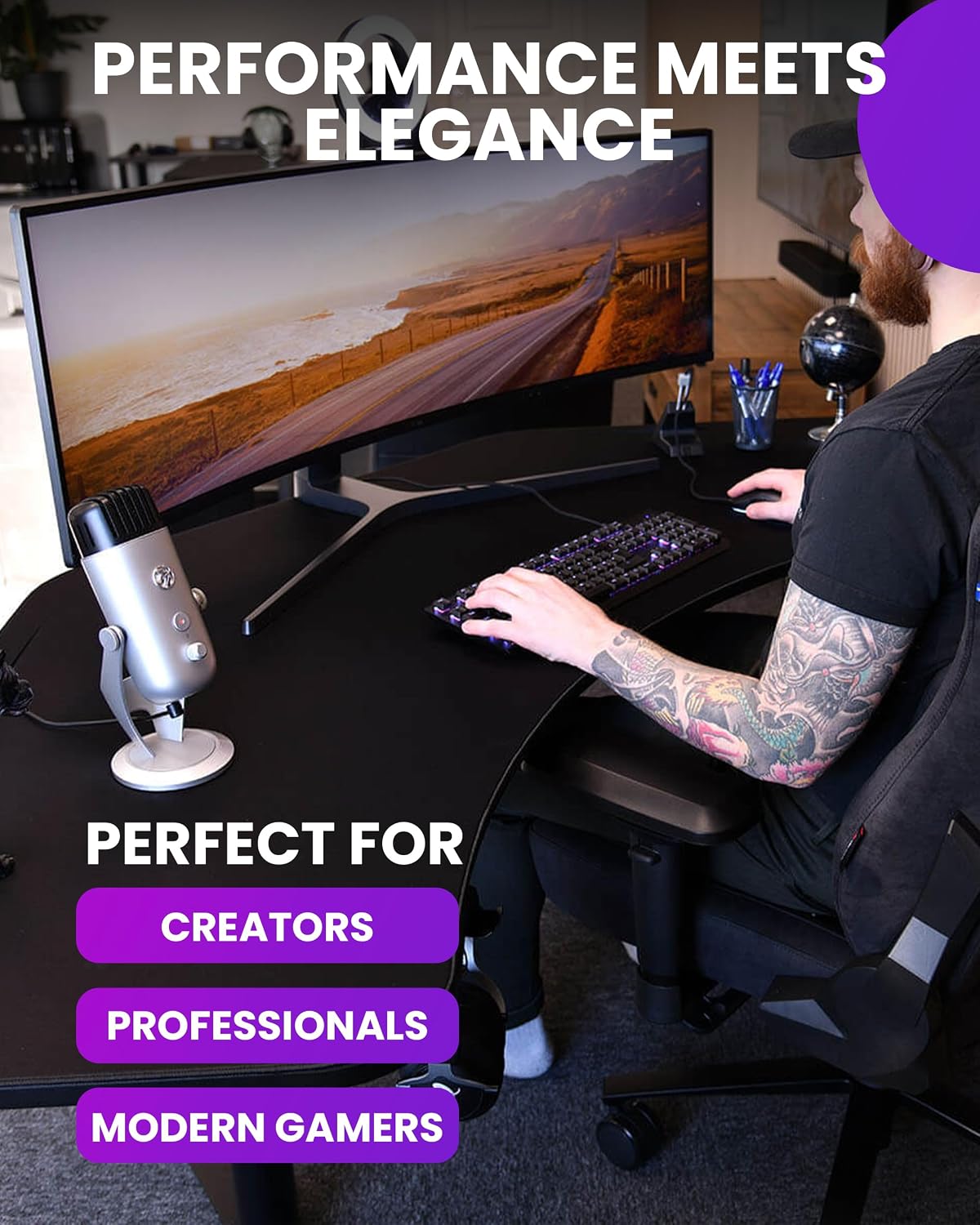 Arozzi Arena Angelo L Shaped GamingDesk, PC GamingDesk L Shape, Height Adjustable L Shaped Standing Desk for Home Office, with Full Coverage Mouse Pad (Pure Black)