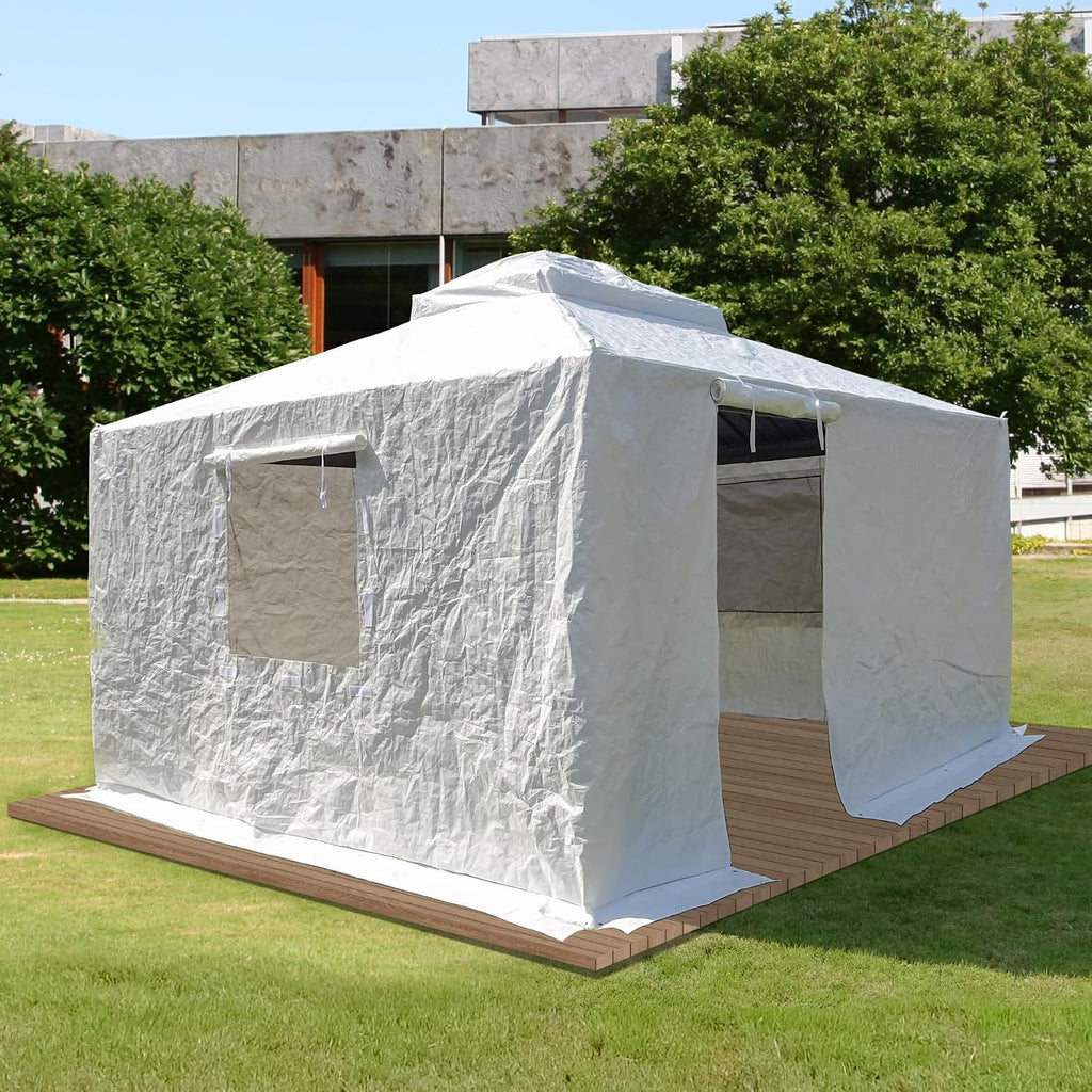Domi 10' x 12' Universal Winter Gazebo Cover for Hardtop Gazebos,Outdoor Waterproof Enclosed Cover with Sidewalls and Mesh Windows,White (Gazebo not Included)