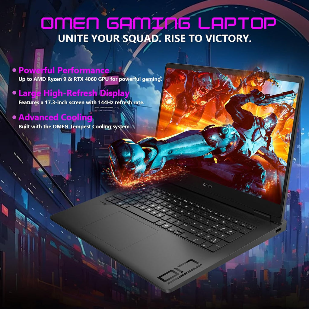 HP OMEN 17.3' RTX 5060 AI Pro FHD IPS 144Hz Gaming Laptop, AMD Ryzen AI 9 365(Beats Intel i9), 64GB DDR5 RAM, 1TB SSD, RGB Backlit KB, Low Blue Light, Bundle with Thunderobot 7 in-1 USB-C Hub