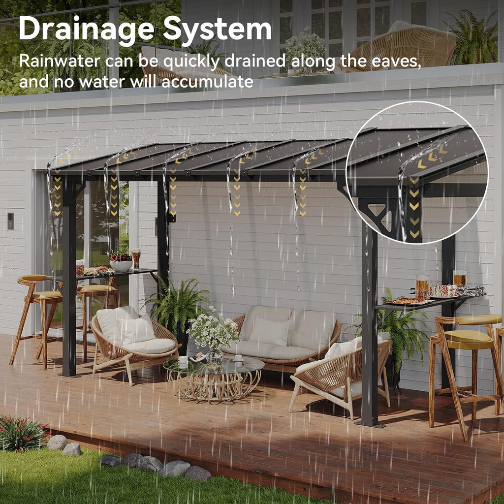 Aoxun 12x6 FT Gazebo with Polycarbonate Panel, All-Weather Outdoor BBQ Canopy with Sloping Steel Roof, Grill Gazebo with 2 Side Shelves & Hooks, Permanent Metal Gazebo for Patio, Backyard, Deck