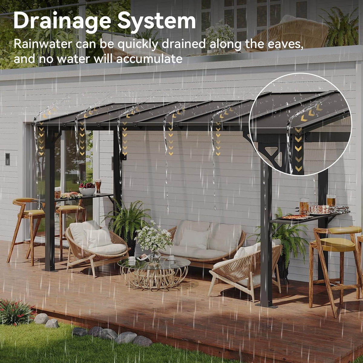 Aoxun 12x6 FT Gazebo with Polycarbonate Panel, All-Weather Outdoor BBQ Canopy with Sloping Steel Roof, Grill Gazebo with 2 Side Shelves & Hooks, Permanent Metal Gazebo for Patio, Backyard, Deck