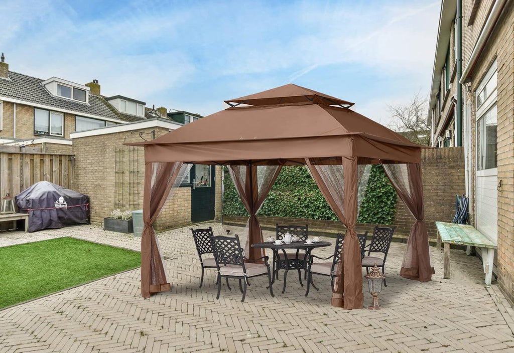 MASTERCANOPY Patio Gazebo Outdoor Pop Up Gazebo with Mesh Walls (11x11,Brown)